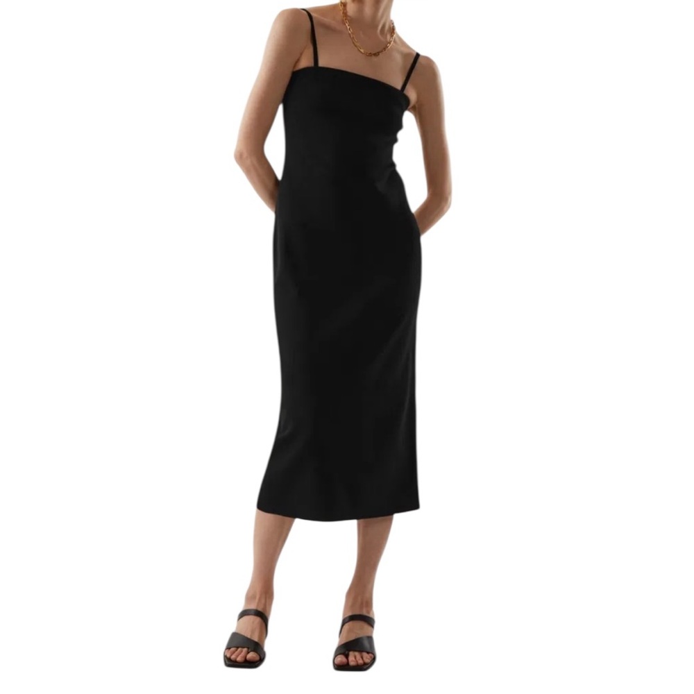 COS Midi Tube Knit Ribbed Bandeau Sleeveless Dress Black LBD Date Night Event M